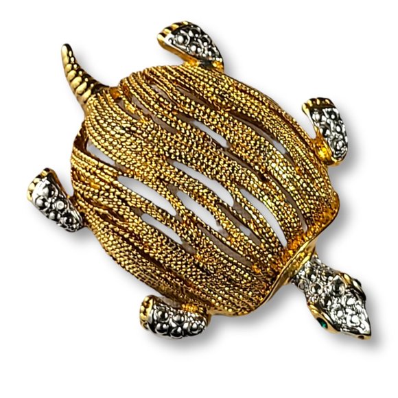 Vintage 90's Brooch Sea Turtle Gold and Silver Tone Finishes - Picture 1 of 6
